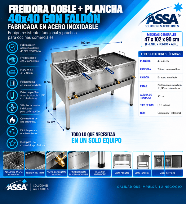 Freidora doble con plancha 40 x 40