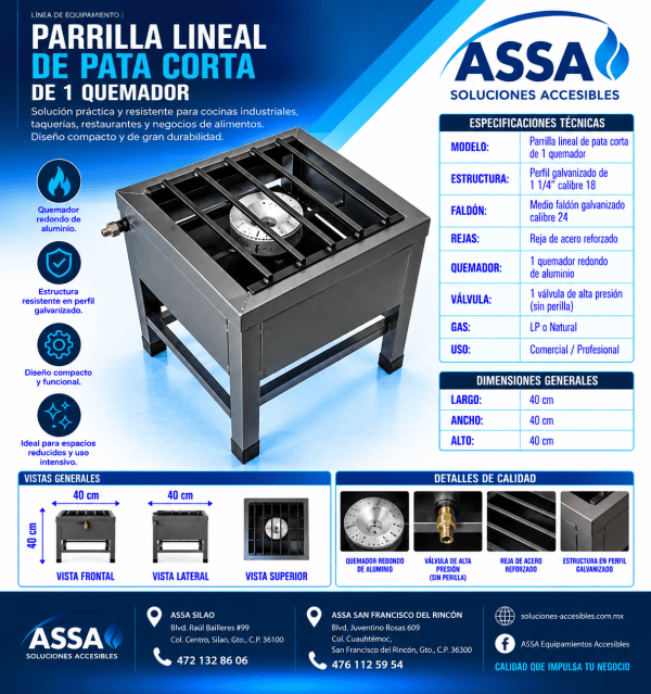 Parrilla compacta de pata corta