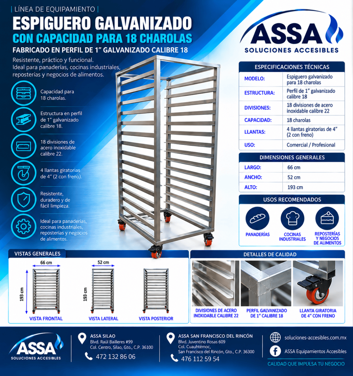 Espiguero galvanizado para 18 charolas