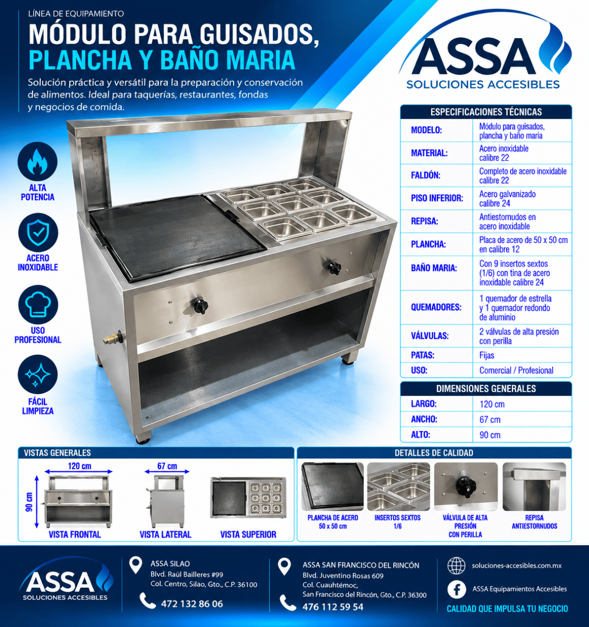 Módulo para guisados, plancha y baño María