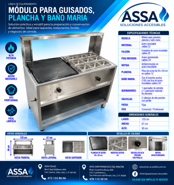 Módulo para guisados, plancha y baño María