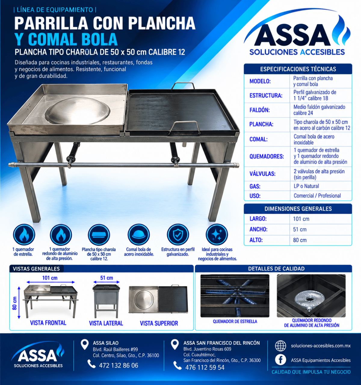 Parrilla con plancha y comal bola