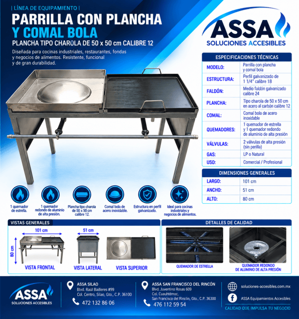 Parrilla con plancha y comal bola