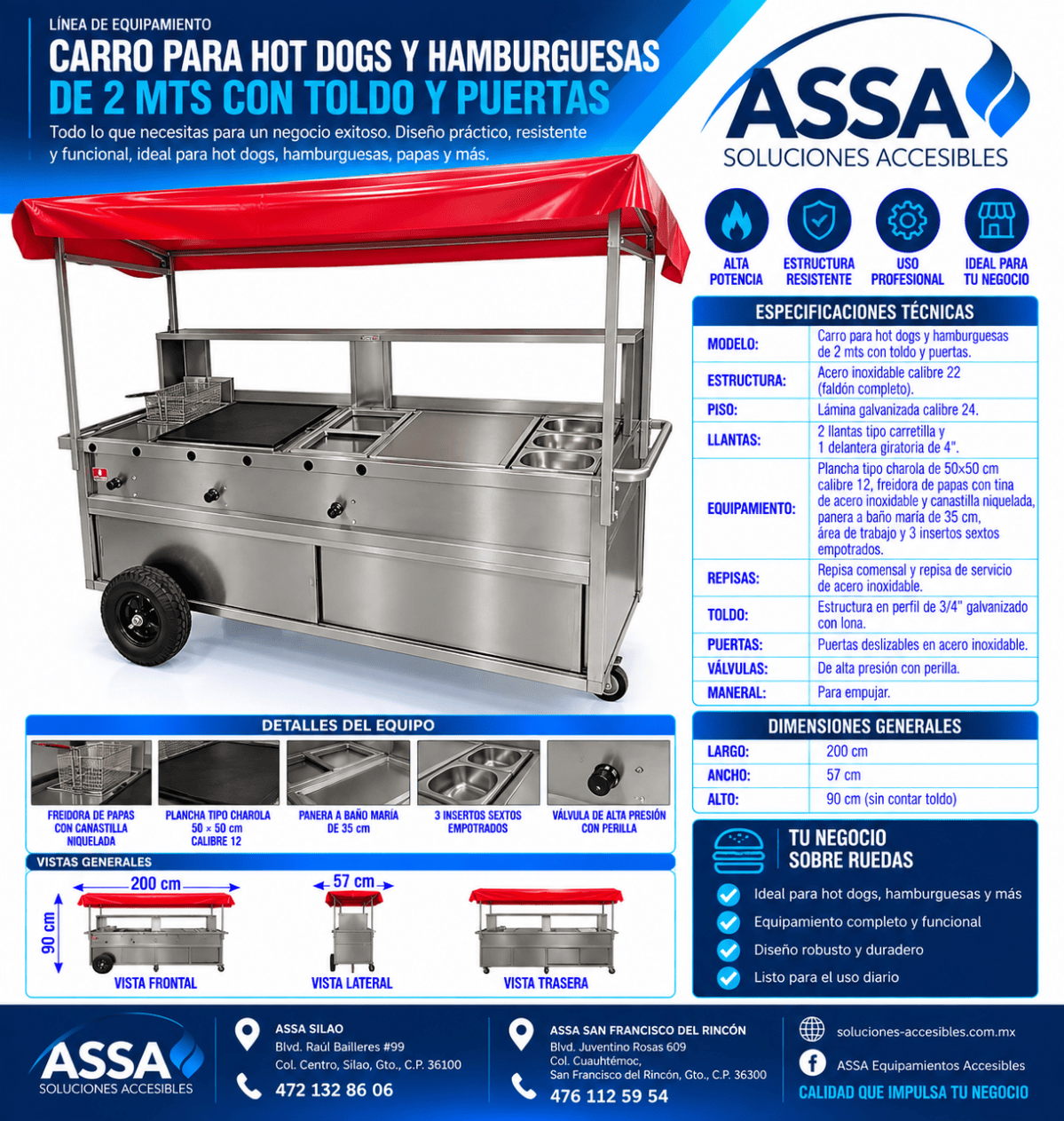 Carro para hot dogs y hamburguesas