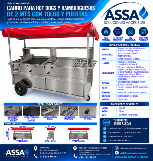 Carro para hot dogs y hamburguesas