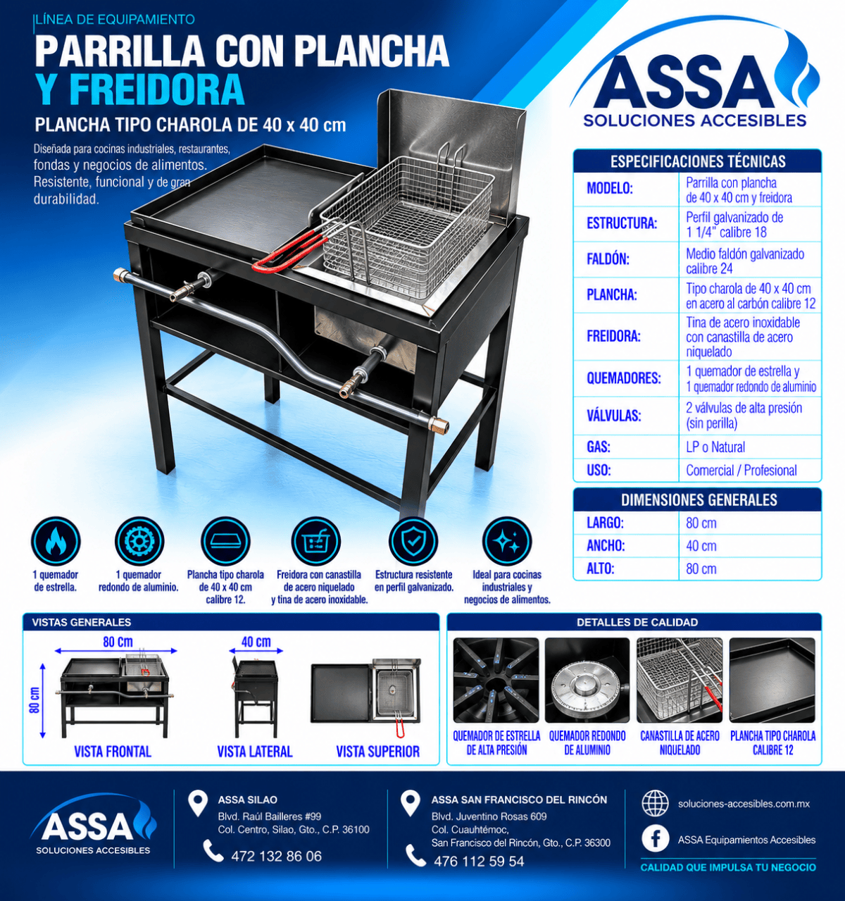 Parrilla con plancha y freidora compacta