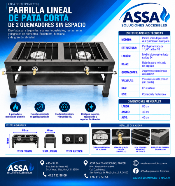 Parrilla lineal de pata corta