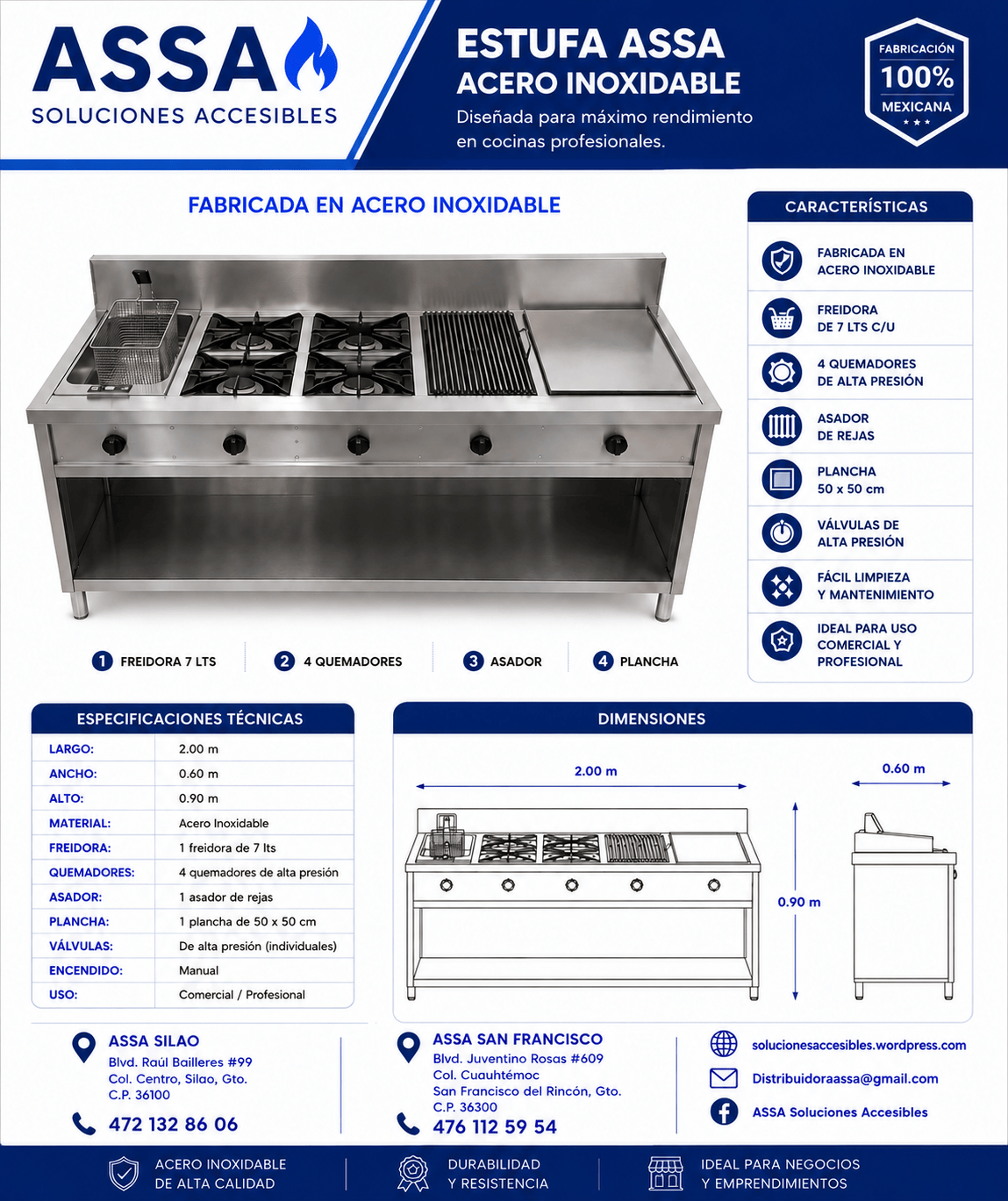 Estufa profesional de acero inoxidable