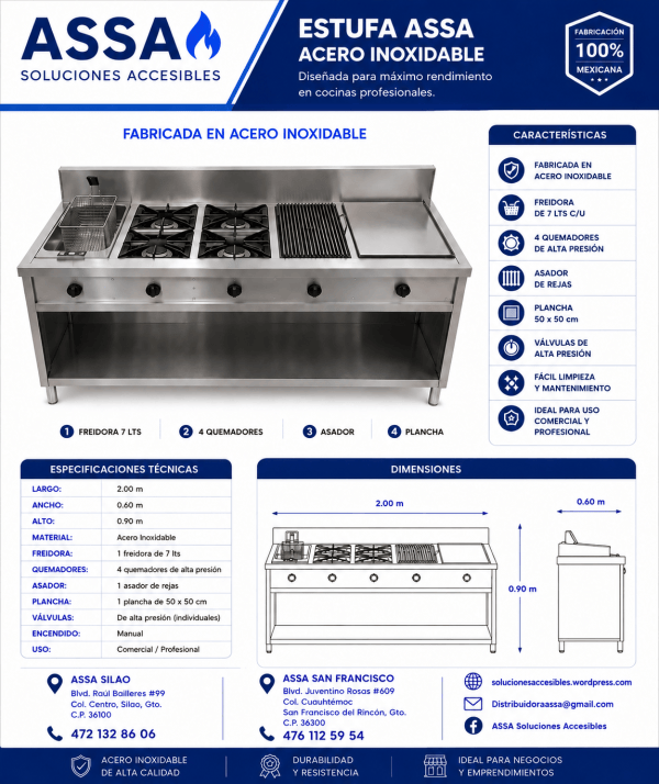 Estufa profesional de acero inoxidable