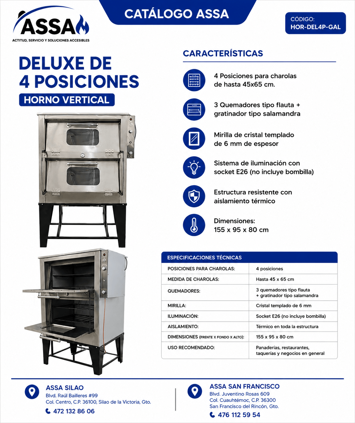 Horno de acero inoxidable para 4 charolas