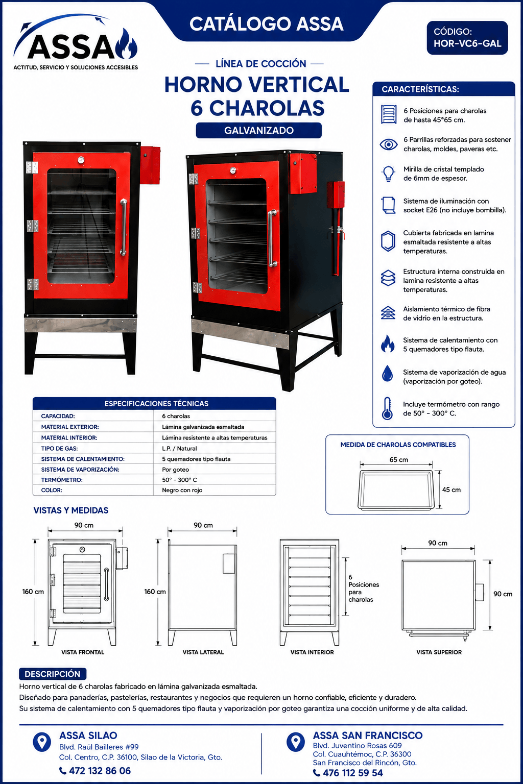 Horno galvanizado para 6 charolas