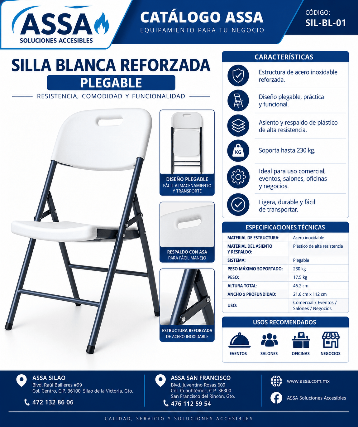 Silla blanca reforzada